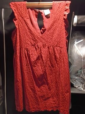 Knox Rose Eyelet V-Neck Dress in Terracotta Red